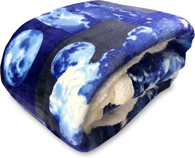 Luxe Sherpa Fleecedeken met Maanprint - Tweepersoonsformaat