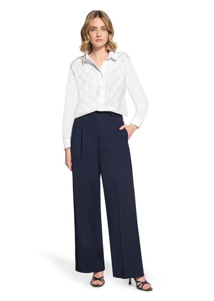 Lange overhemdblouse met glittersteentjes - wit - Gr. 46 van Goldner Fashion