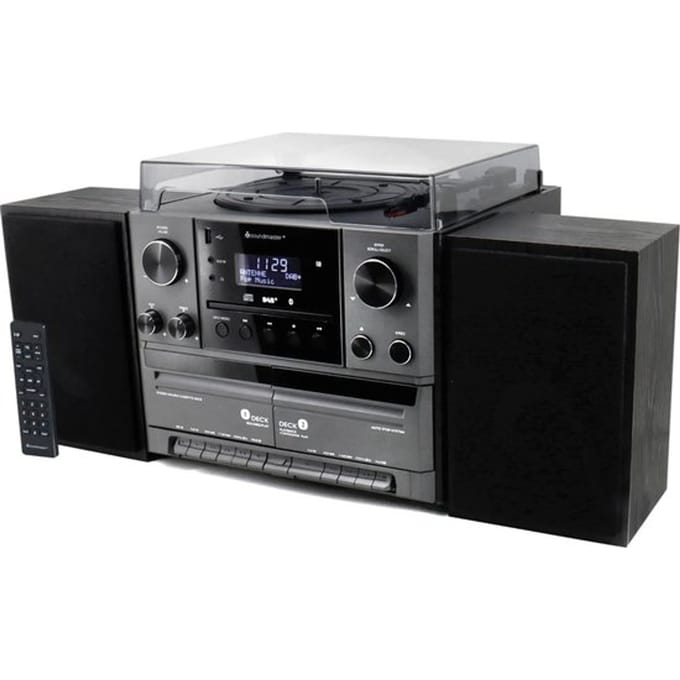 Soundmaster MCD5600SW - muziekcenter met platenspeler, bluetooth, CD, dubbel Cassette deck, encoding USB en DAB+, zwart