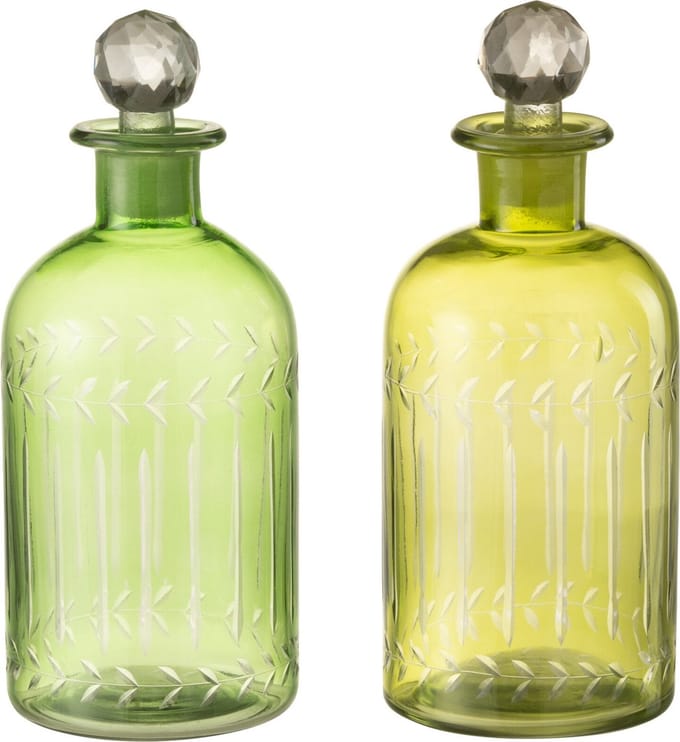 J-Line karaf Bladeren - glas - groen - large - 2 stuks
