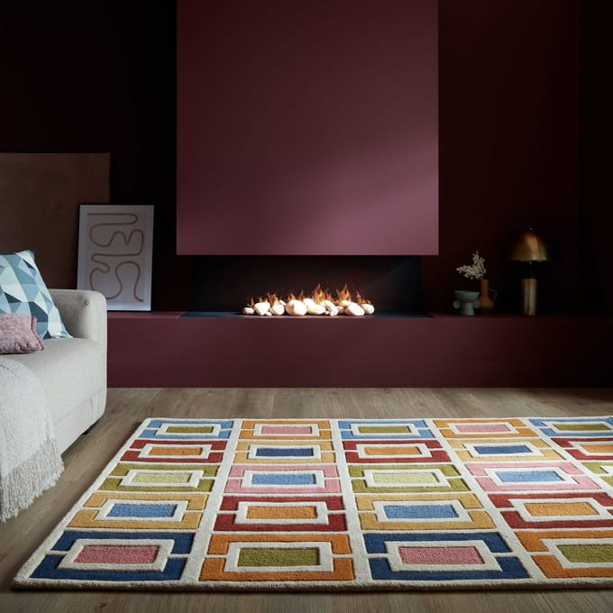 Flycarpets Wollen vloerkleed - Retro Blocks Kleurrijk 80 x 150 cm
