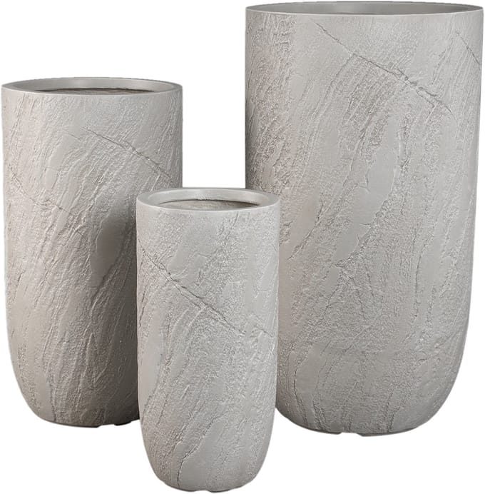 PTMD Berwin Beige Fiber Cement Rock Pot Set Of 3 High