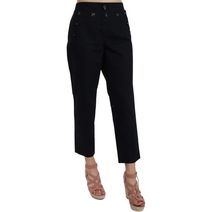 Dolce & Gabbana Vrouwen Zwarte Geknipte Knoop-Bezette Broek
