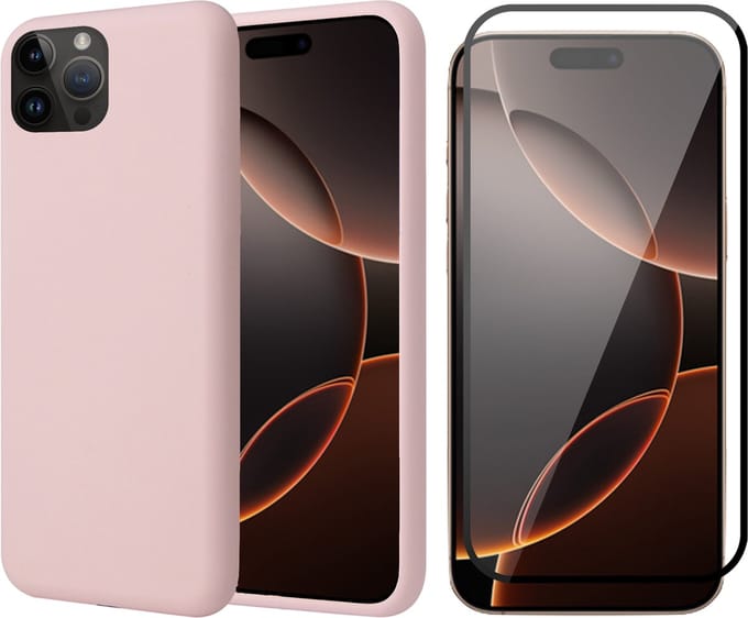 Hoesje geschikt voor iPhone 16 Pro Max - Screenprotector Volledig Dekkend Glas - Matte Case Roze met Fluweelzachte Binnenzijde