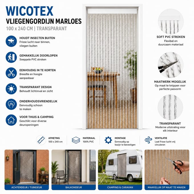 Wicotex - Vliegengordijn - Deurgordijn - Marloes 100x240 cm Transparant