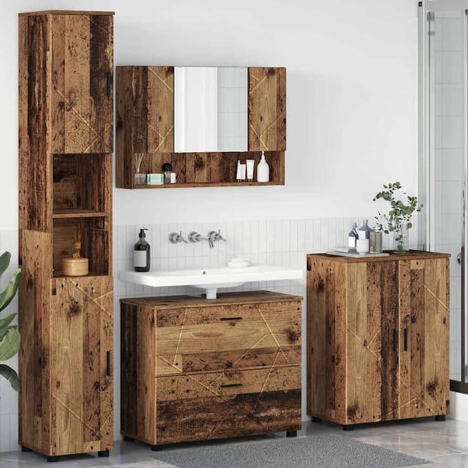 vidaXL - Badkamermeubel - Set - 4 - st - Oud - Hout - 35 - x - 30 - x - 192 - cm