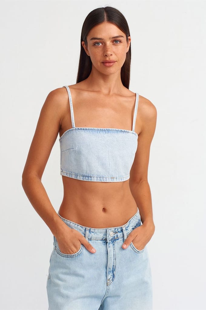 Dames Strapless Cropped Denim Top