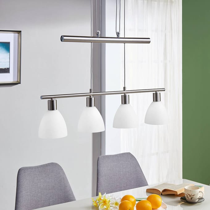 Lindby - hanglamp - 4lichts - Glas, metaal - H: 12 cm - E14 - wit, mat nikkel