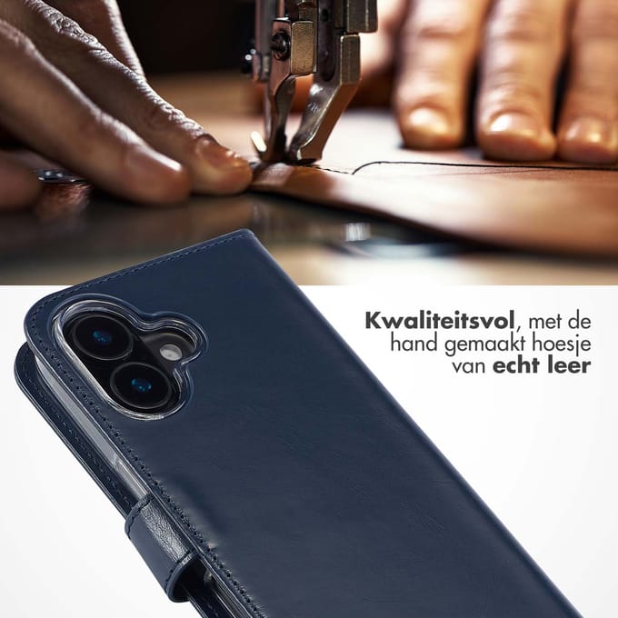 Selencia Hoesje - Geschikt voor Apple iPhone 16 Plus - Echt Lederen Bookcase - Blauw