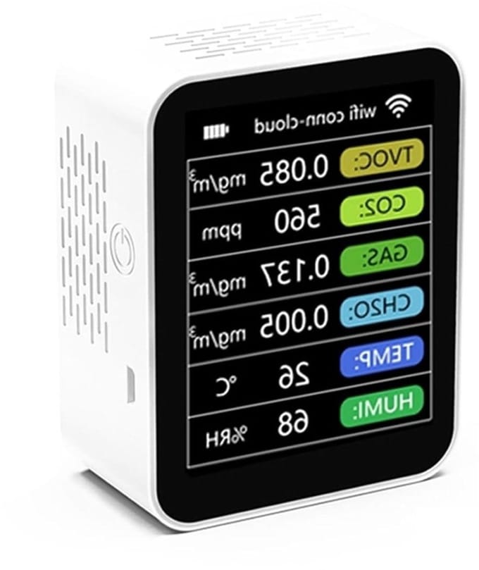 Luchtkwaliteitsmonitor - CO2 Sensor - Binnenlucht Meten - Intelligente Koppeling - 90 x 70 x 40 mm - Wit/Zwart