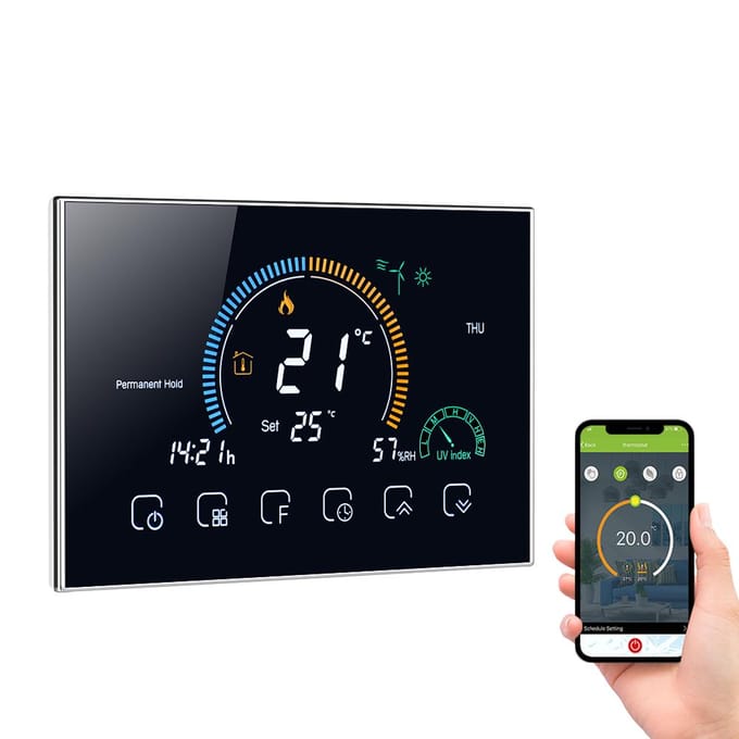 95-240V Wi-Fi Slimme Thermostaat Programmeerbare Thermostaat 5+1+1 Zes Perioden Spraak APP-bediening Wifi zwart