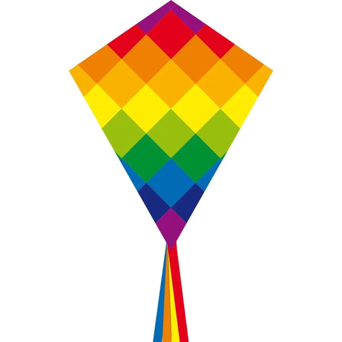 HQ kindervlieger Eddy Rainbow Patchwork 58 X 70 cm - Eenlijns vlieger voor kinderen vanaf 5 jaar