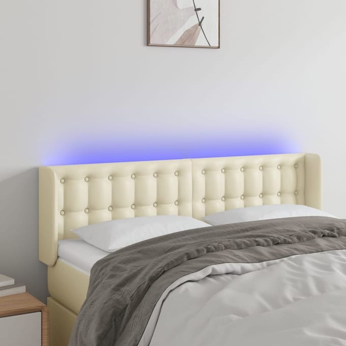 vidaXL Hoofdbord LED 147x16x78/88 cm kunstleer crèmekleurig