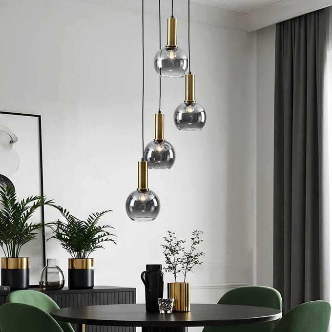 LumenXL Design gouden hanglamp - smoke glas, 4-lichts - Imme