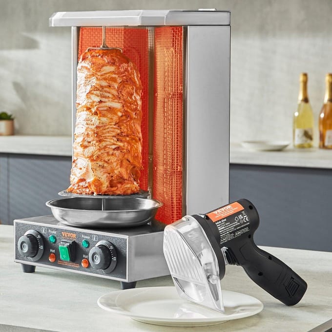 Couteau Électrique à Shawarma Sans Fil Turc Doner Kebab Coupe-Viande 2 Lames