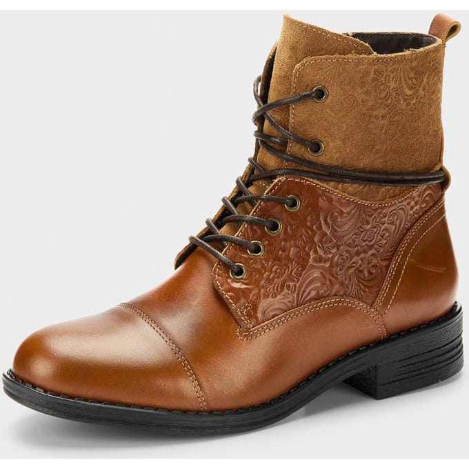Laarsjes van gestempeld leer - cognac - Gr. 36 van Goldner Fashion