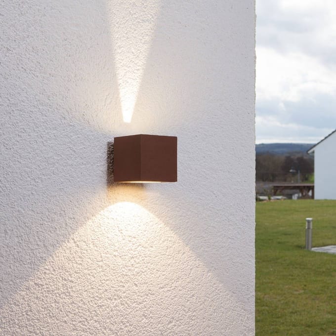 Lucande LED buiten wandlamp Jarno, roest, metaal, 9cm