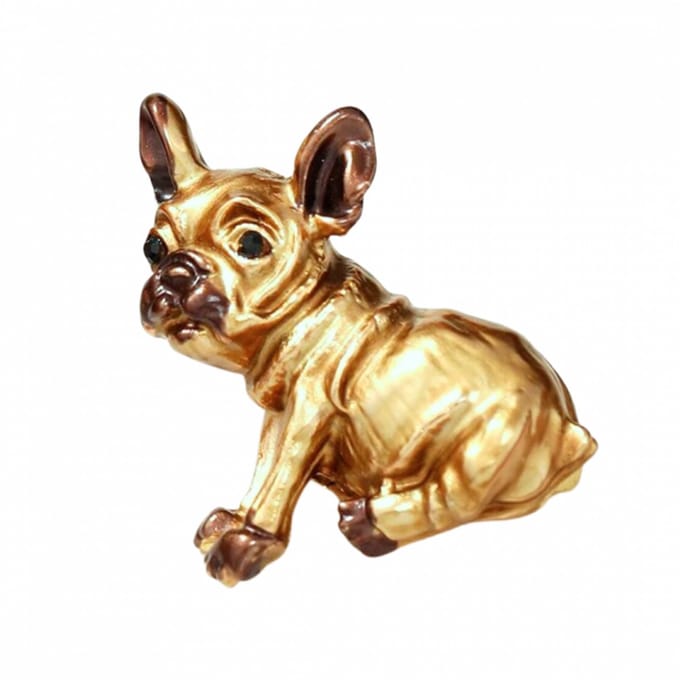 Broche goud/bruin kleur mops hondje - Charme Bijoux
