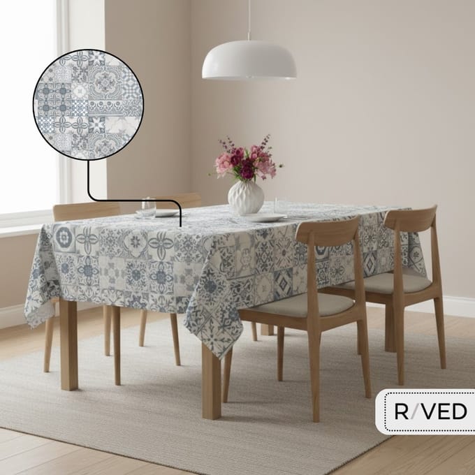 Raved Tafelzeil 140×140 cm Barok Tegels Blauw - PVC Afwasbaar