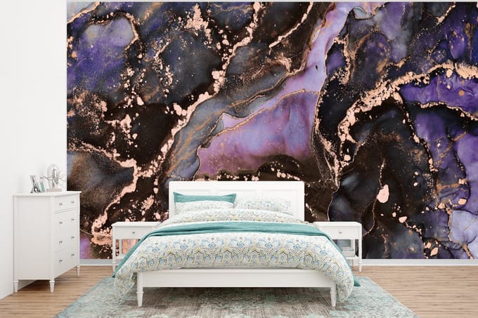Behang - Fotobehang Marmer - Goud - Roze - Breedte 295 cm x hoogte 220 cm