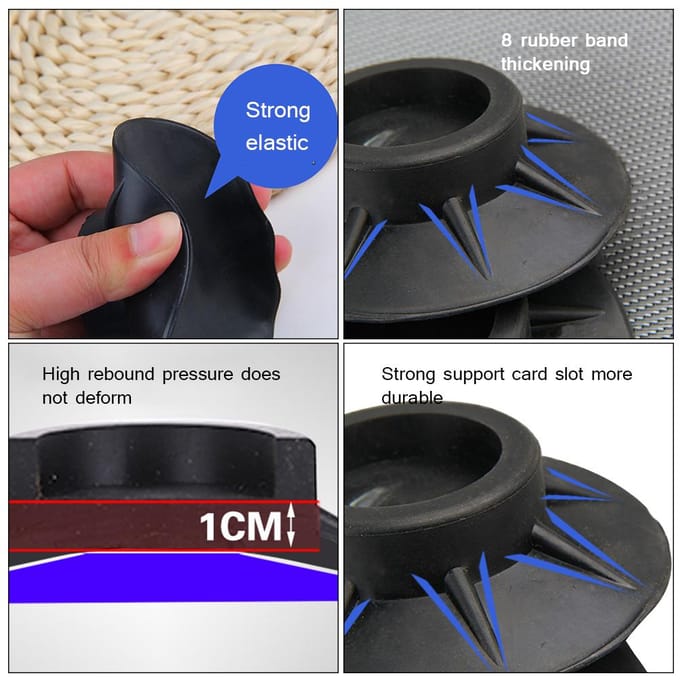 Lot de 4 patins stabilisateurs anti-vibrations et anti-marche pour lave-linge et sèche-linge noir