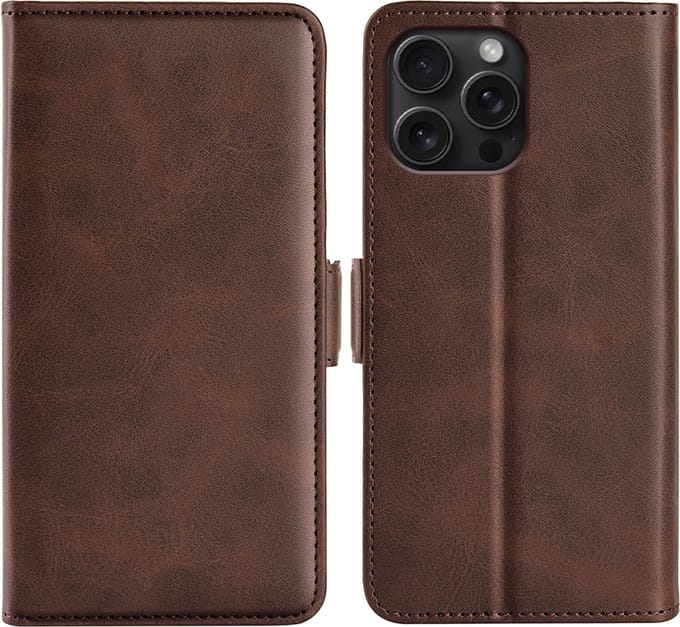 MobyDefend Hoesje - Geschikt voor iPhone 16 Pro Max - Luxe Wallet Book Case (Sluiting Zijkant) - Bruin