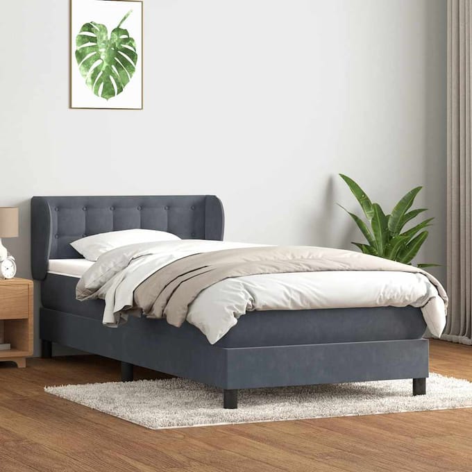 vidaXL - Boxspring - met - matras - fluweel - donkergrijs - 80x210 - cm