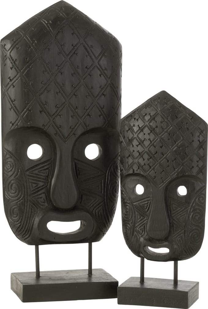 J-Line decoratie Masker Op Voet - hout - zwart - large