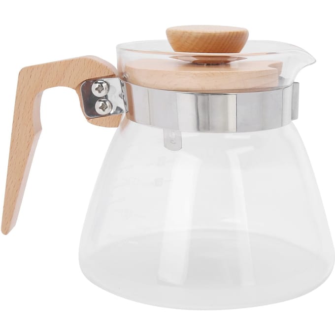 Pour Over Koffiezetapparaat 600ml Glazen Koffieserver Pot met Houten Handvat Deksel voor Thuis Kantoor white