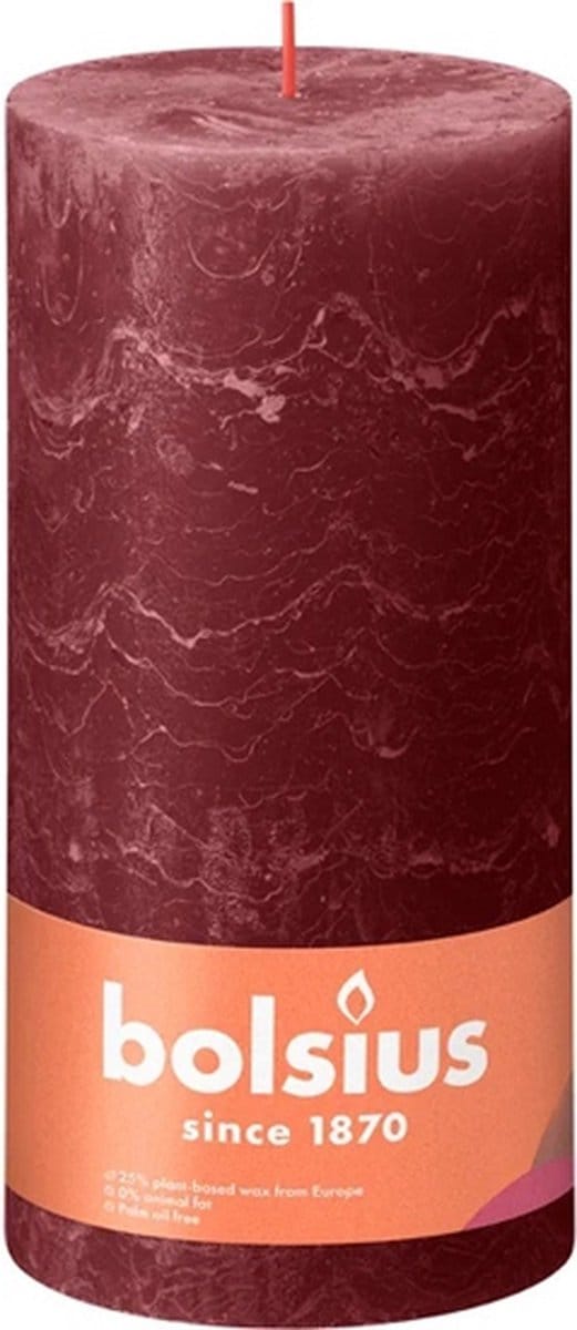 4 stuks Bolsius wijnrood rustiek stompkaarsen 200/100 (125 uur) Velvet Red