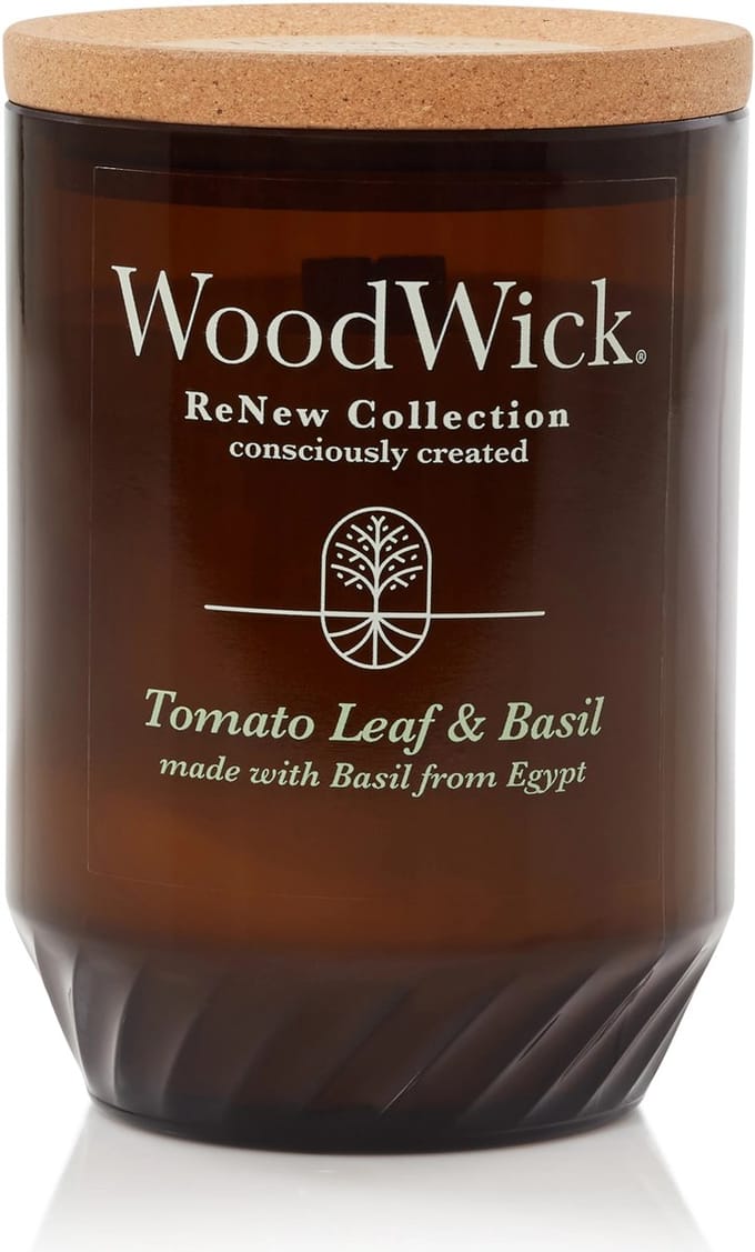 WoodWick ReNew Medium Geurkaars Tomato Leaf & Basil - 55 branduren