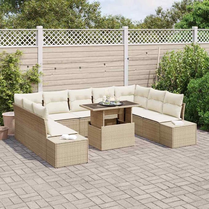 vidaXL - Tuinbank - Set - 10 - st - Beige - poly - rattan