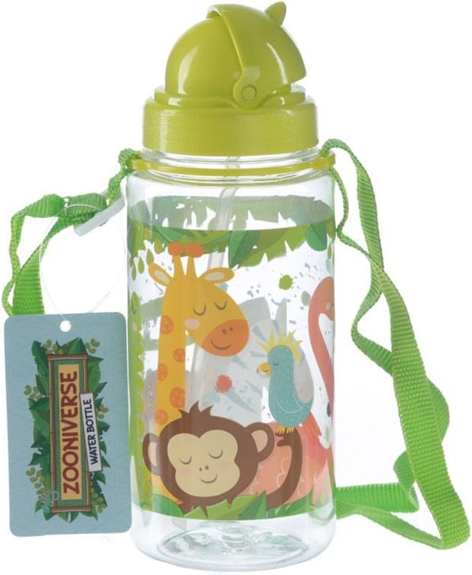 Drinkfles met rietje wilde dieren - Puckator