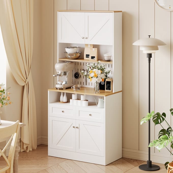 Sweiko Dressoir - Keukenkast - 2 lades - 4 deuren - Opbergplanken - Wit + Natuurlijke