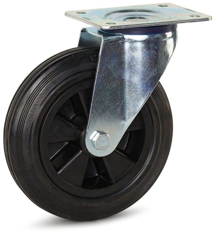 Rubber zwenkwiel met topplaat - 250mm - 250kg