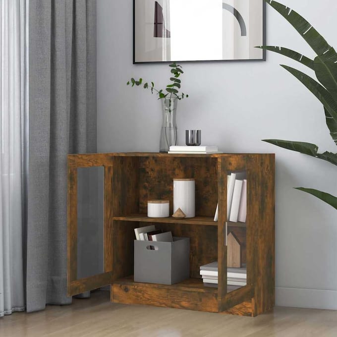 vidaXL - Vitrinekast - 82,5x30,5x80 - cm - bewerkt - hout - gerookt - eikenkleurig