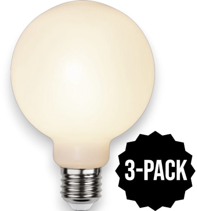 3-Pack | Prikkabel - G95 bol - E27 - 1.2W - Extra Warm Wit - 2700K - Opaal