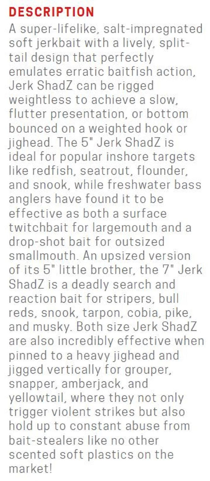 Zman Soft Lure Jerk ShadZ Geparfumeerd 5 Inch 5/Pack Rood Bot (0273)