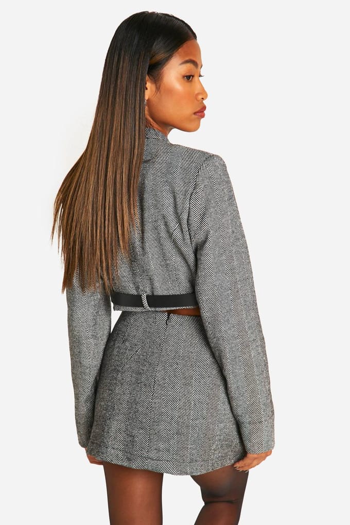 boohoo Dames Herringbone Wrap Front Mini Rok | Black | Maat: 10