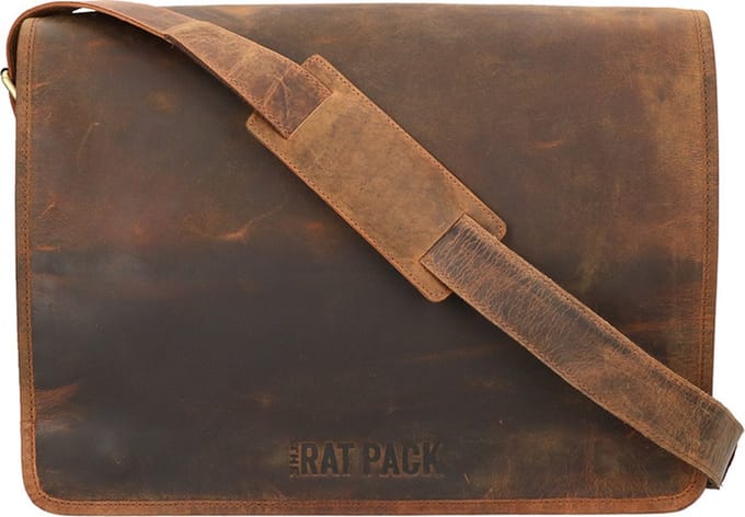 Orange Fire Leren Messenger 17 inch Rat Pack OF 554/17 Bruin