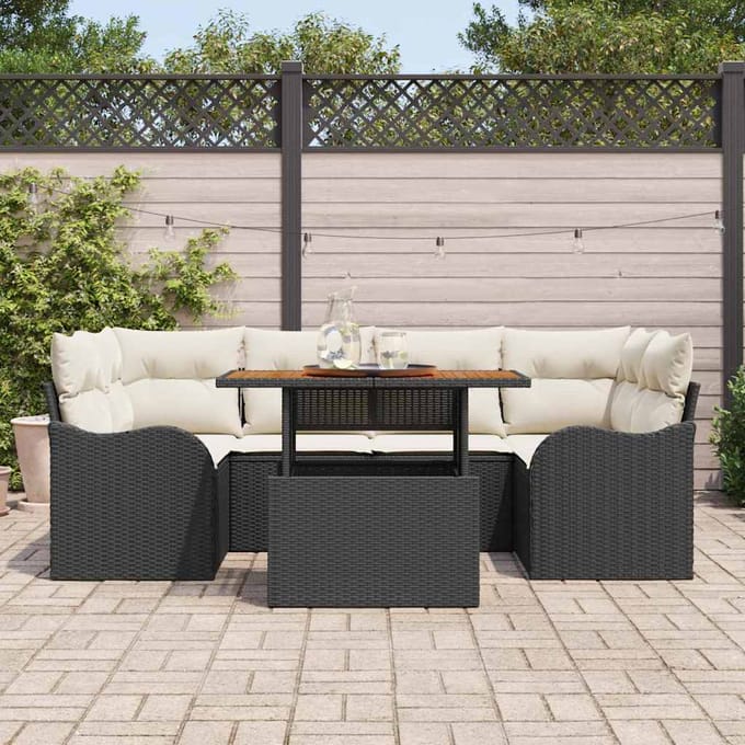 vidaXL - Tuinbank - Set - 7 - st - Zwart - en - crème