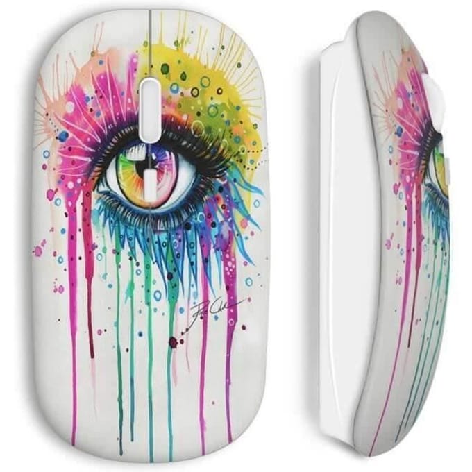 Souris Sans Fil - MANIACASE - Eye colors power - Blanc - WiFi - Clé USB incluse