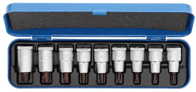 9-delige Torx Schroevendraaierset 1/2" Binnenzeskant Profi Kwaliteit