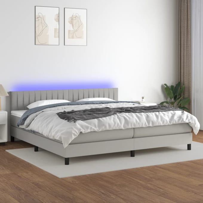 vidaXL - Boxspring - met - matras - en - LED - stof - lichtgrijs - 200x200 - cm