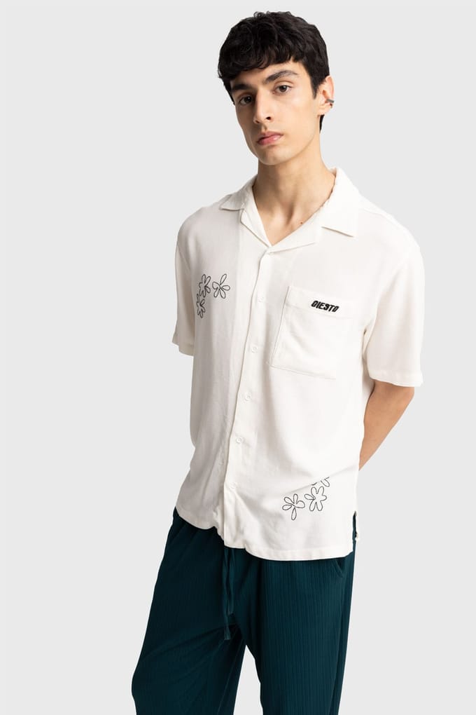 Heren Geborduurde Katoenen Poplijn Korte Mouw Shirt