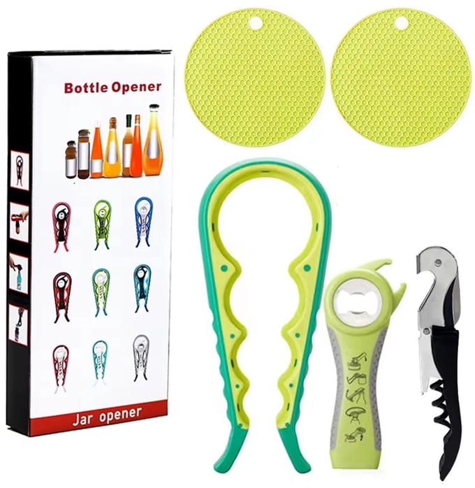 Multifunctionele Blikopener – Antislip Potopener & Wijndeksel – Ergonomisch & Arbeidsbesparend - Groen