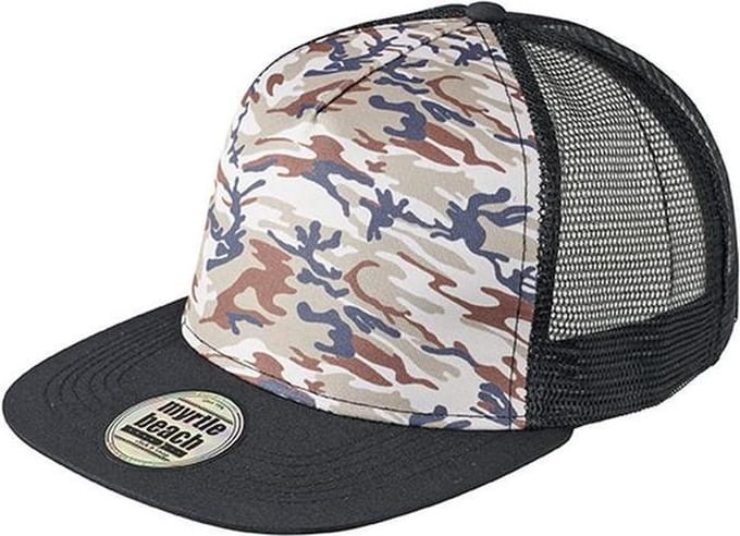 Myrtle Beach Volwassenen Unisex 5 Panel Mesh Camouflage Cap (Camouflage/zwart)