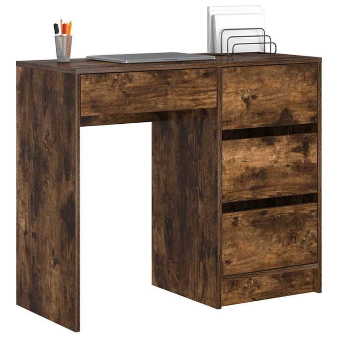 vidaXL - Bureau - Rook - Eiken - Bewerkt - hout - 90 - x - 37.5 - x - 75 - cm