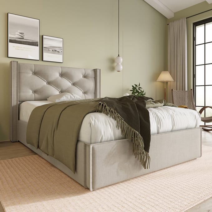 SINGULARITY-Hydraulisch eenpersoons gestoffeerd bed 90x200cm- modern bedframe met opbergruimte- lichtgrijs met matras