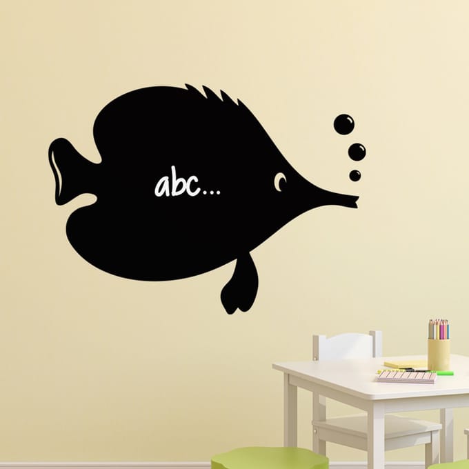 Schoolbordsticker - uitwisbare zelfklevende muurstickers - VISKARICATUUR - 30x40cm